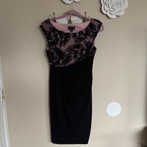 connected apparel Black and Blush Floral Appliqué Midi Dress